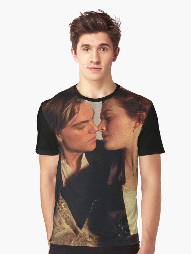 Graphic t-shirt featuring the iconic characters Jack and Rose from the classic film 'Titanic' starring Leonardo DiCaprio and Kate Winslet. - Men