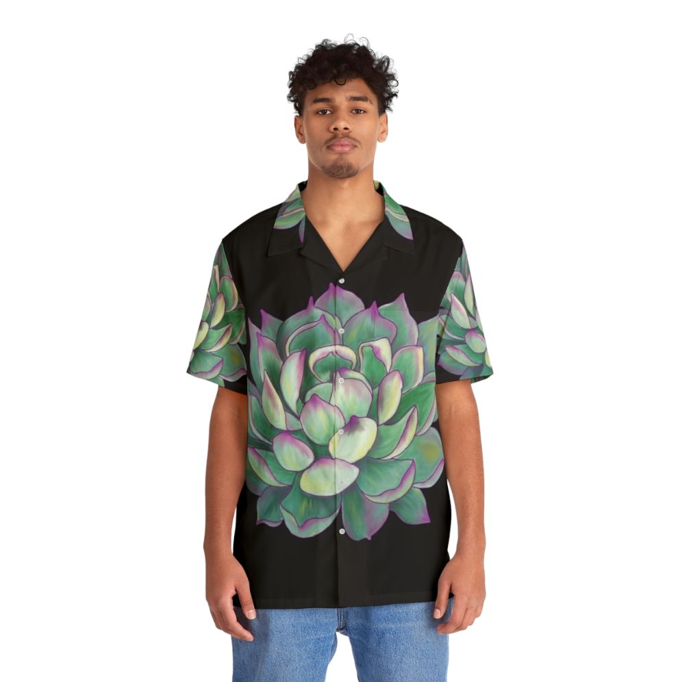 Succulent Plant Hawaiian Shirt with Tropical Botanical Print - People Front