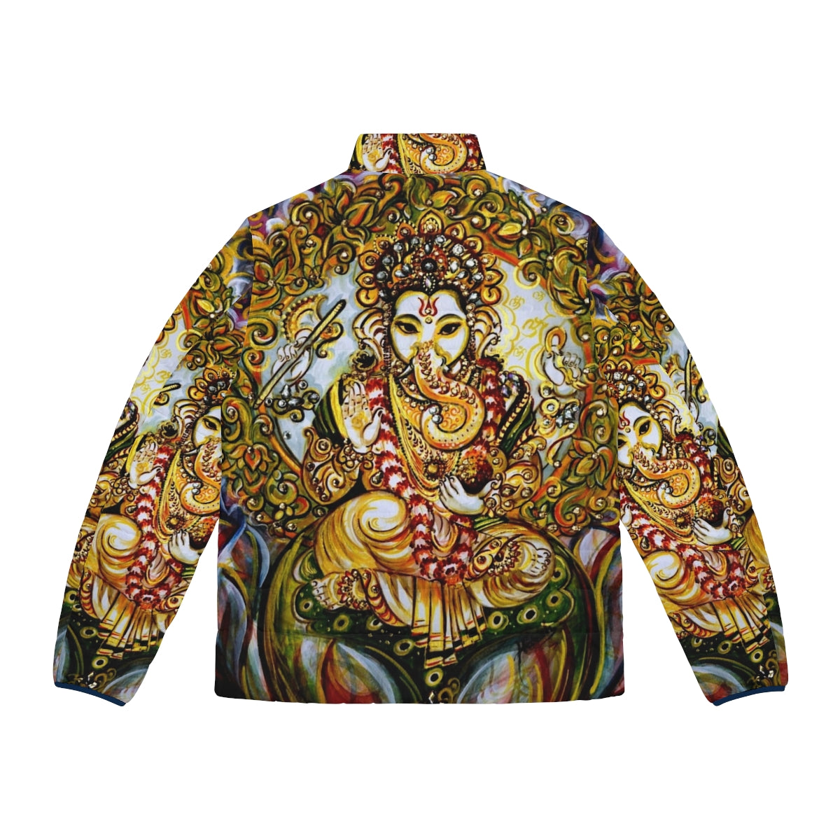 Lord Ganesha Puffer Jacket featuring the elephant god in a colorful, mythological design - Back