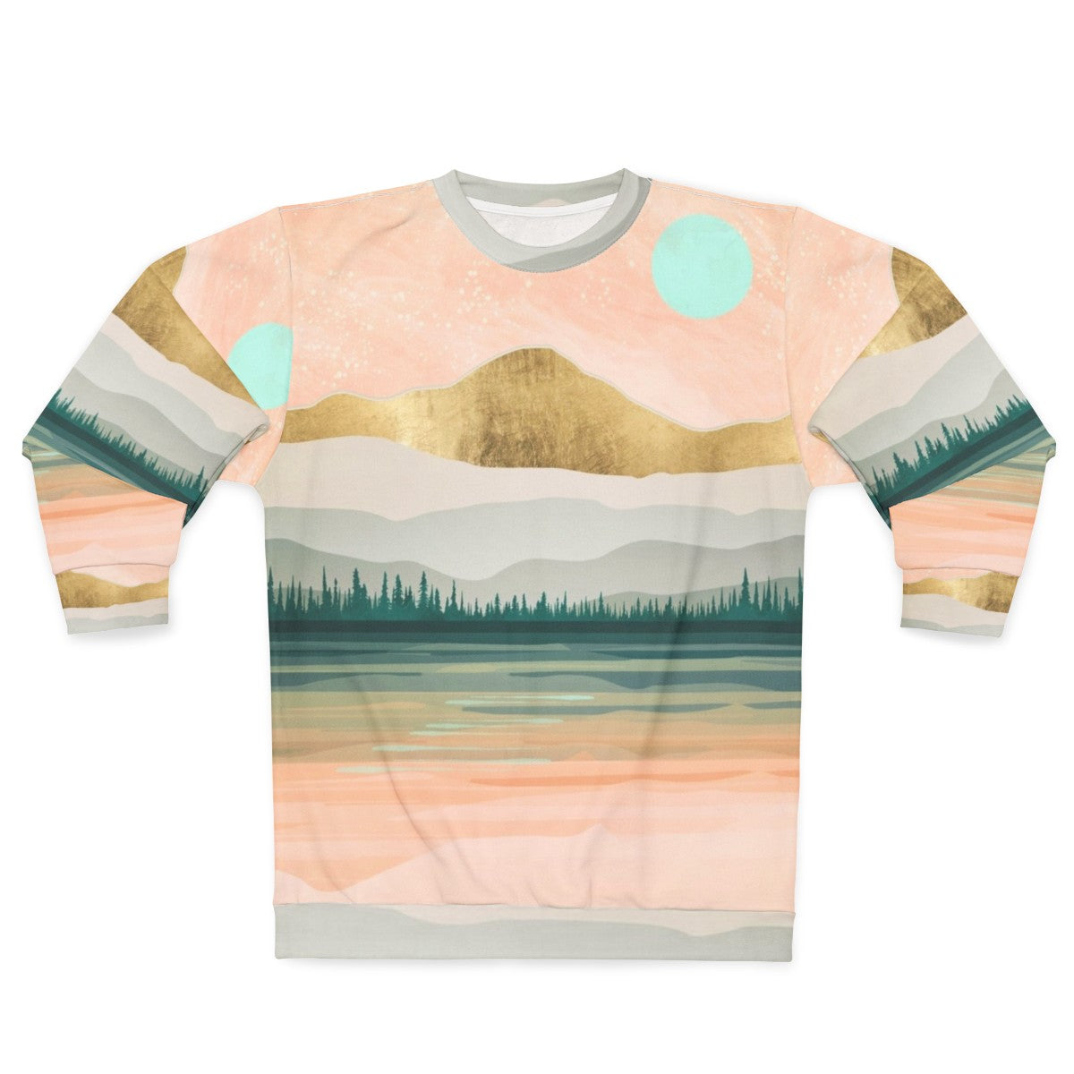 Spring Forest Lake Sweatshirt with Watercolor Effect Landscape Art