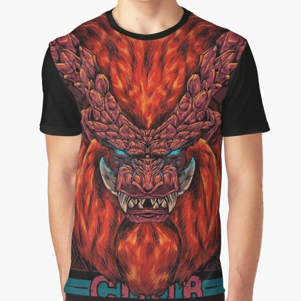 A graphic t-shirt featuring the monster hunter Teostra, an elder dragon from the Monster Hunter video game series.