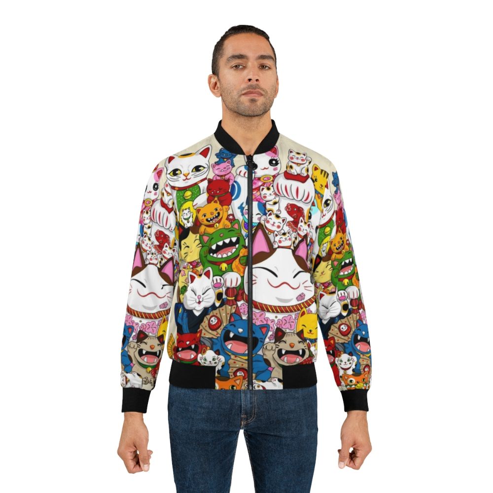 Maneki Neko (Lucky Cat) Bomber Jacket - Colorful and Kawaii Japanese Design - Lifestyle