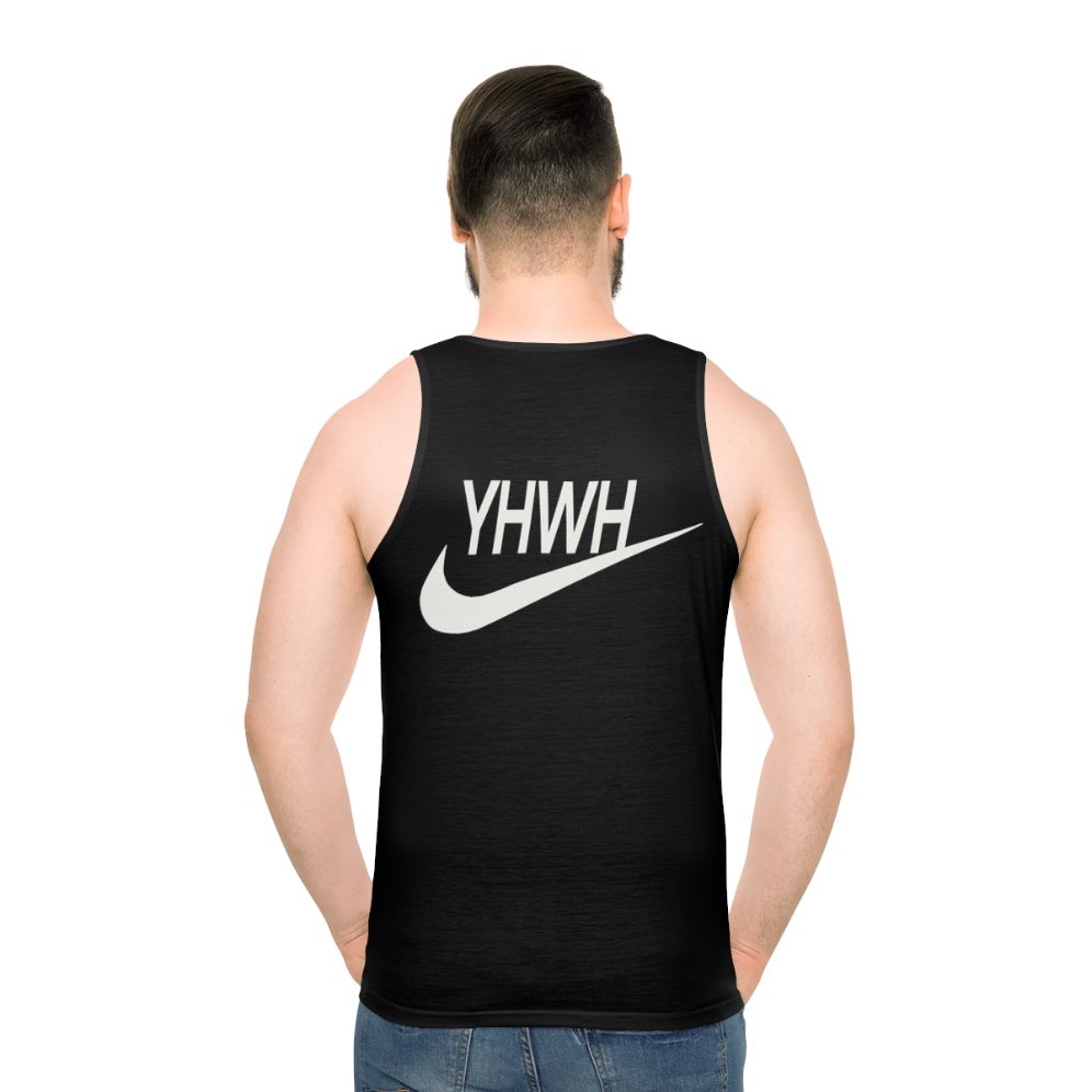 YHWH sports logo Christian unisex tank top - men back