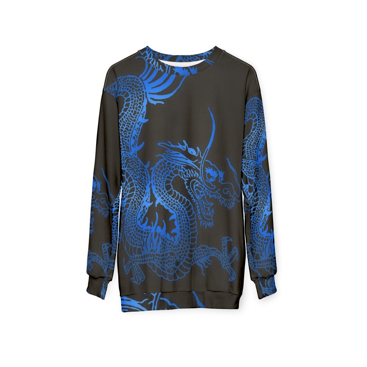 Blue Chinese Dragon Sweatshirt for Dragon Enthusiasts - hanging