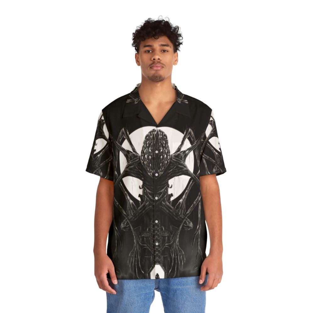 Bloodborne inspired Hawaiian shirt with Amygdala Hunter design - People Front