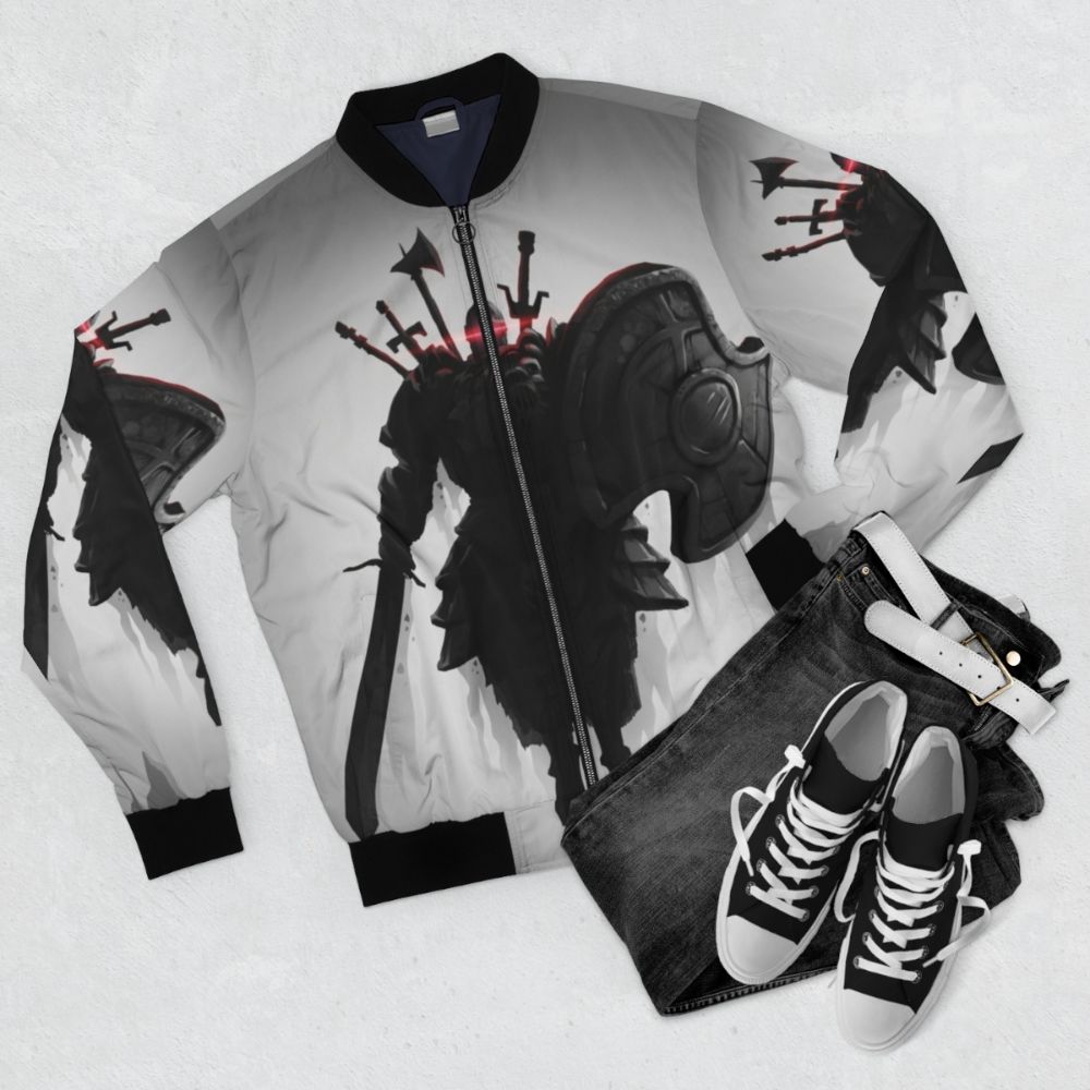 Dark Souls Solaire of Astoria Bomber Jacket with video game-inspired design - Flat lay