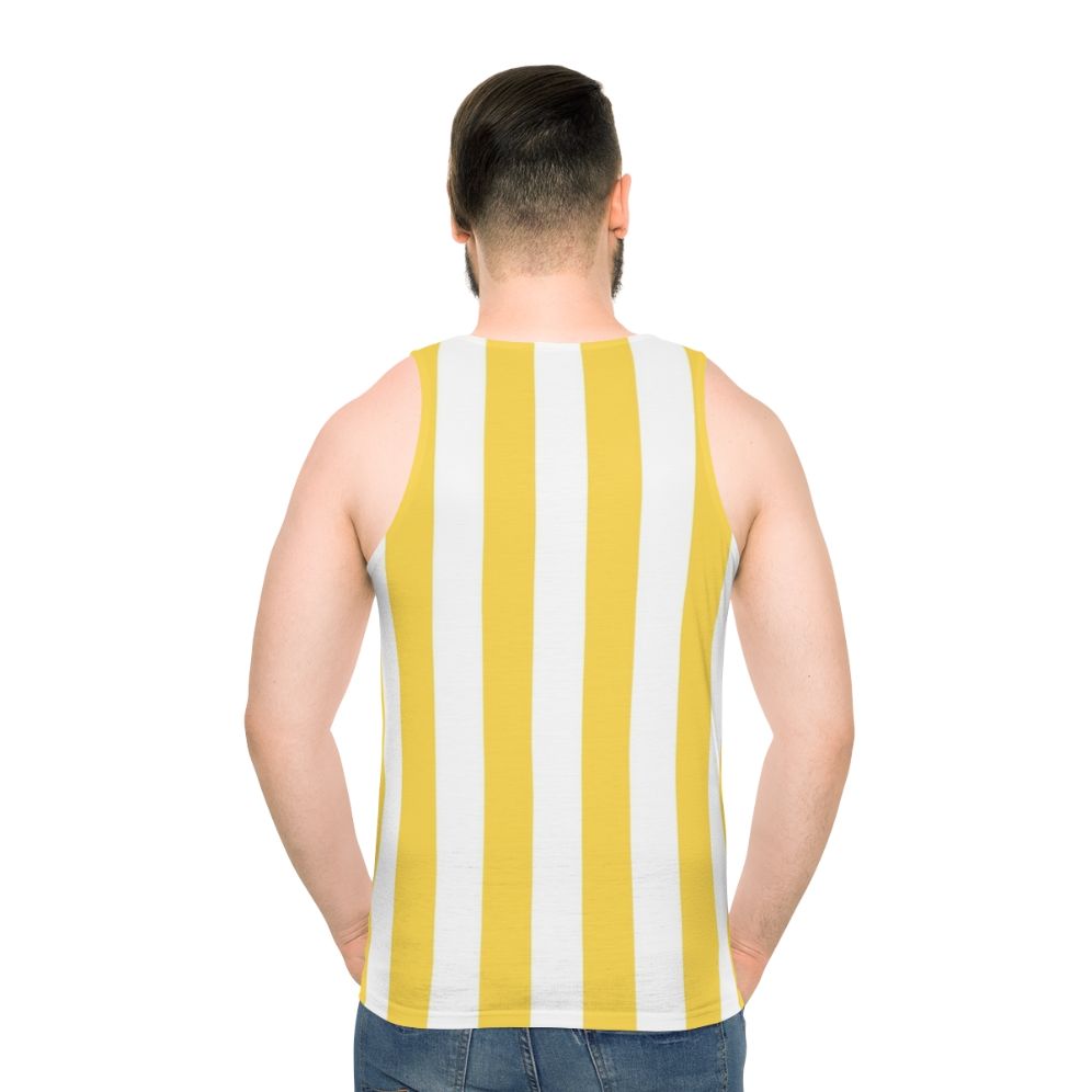 Yellow and white vertical striped unisex tank top - men back