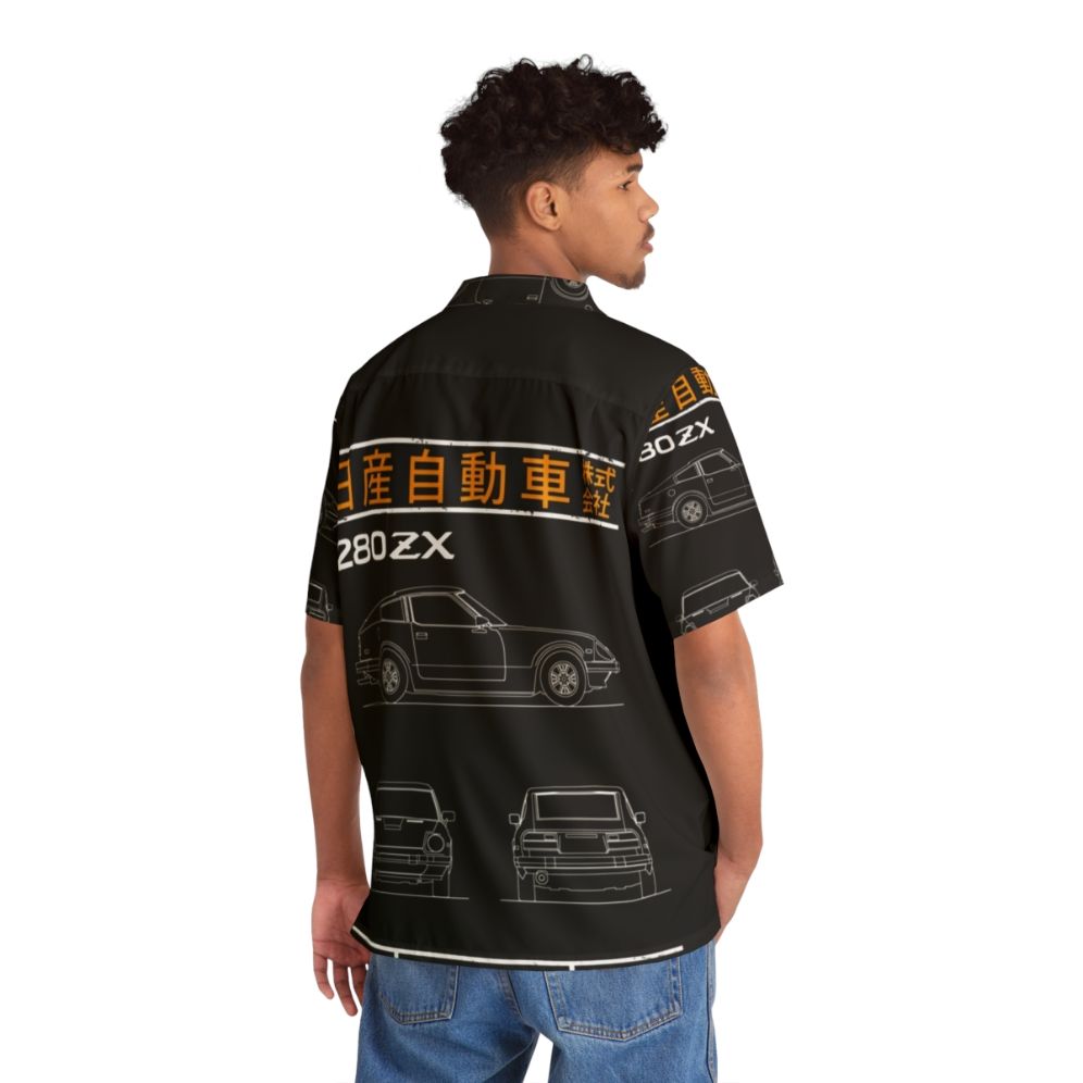 Datsun 280ZX Hawaiian Shirt with Blueprint Pattern - People Back