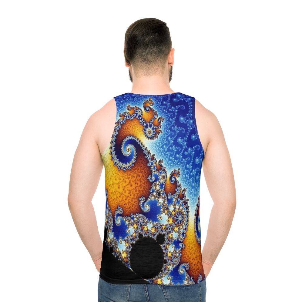 Mandelbrot fractal blue spiral unisex tank top - men back