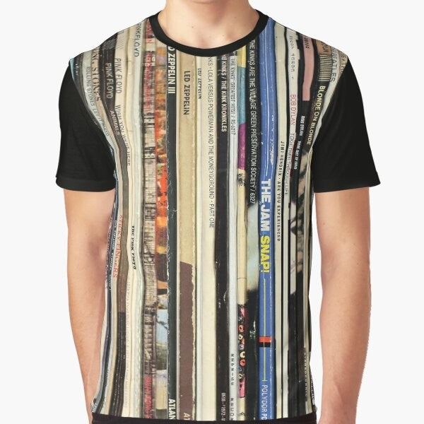 Classic Rock Vinyl Records Graphic T-Shirt for Music Enthusiasts and Vinyl Collectors