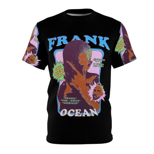 Vintage-style t-shirt featuring the iconic image of Frank Ocean, the acclaimed singer-songwriter known for his albums Blond and Channel Orange.