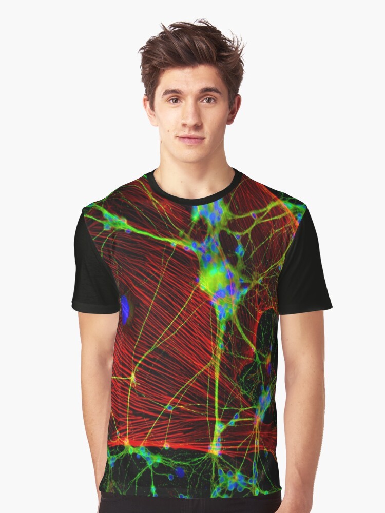 Psychedelic graphic design featuring interconnected neurons and synapses, representing the human brain and consciousness. - Men