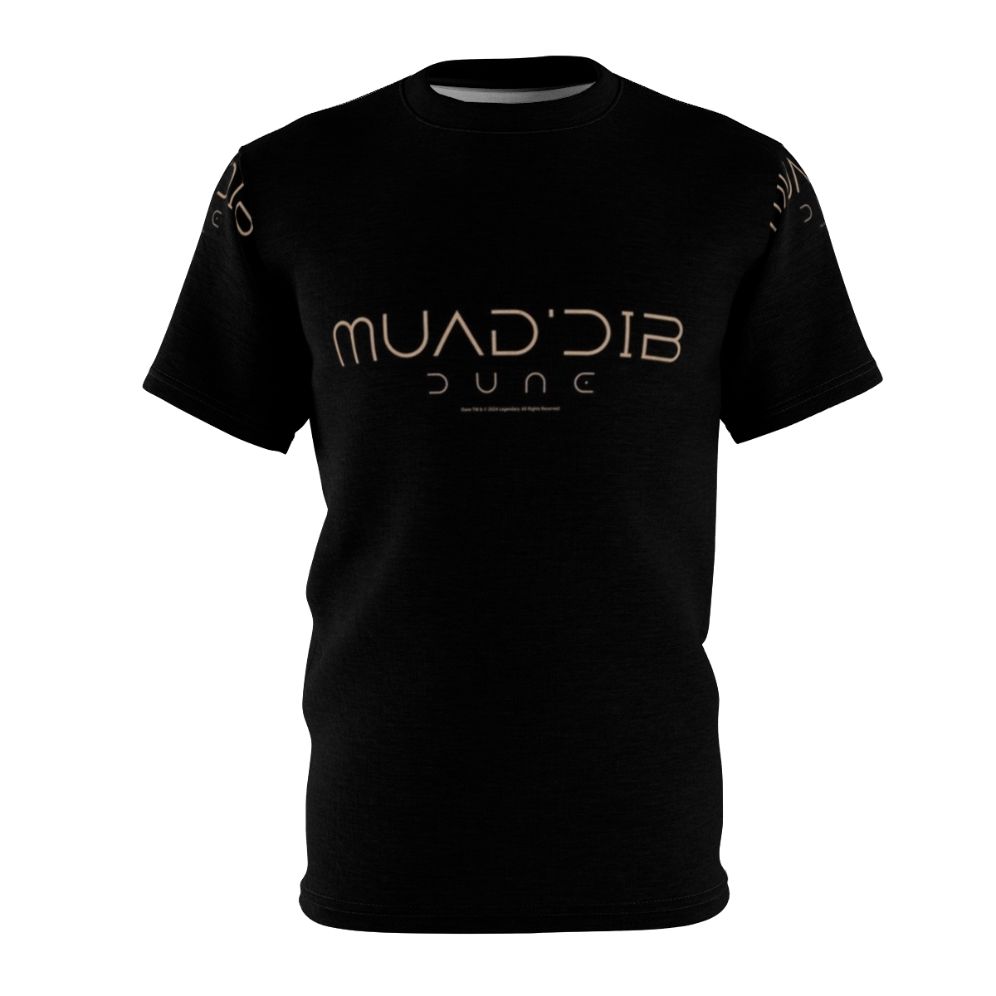 Dune-inspired Muad'Dib t-shirt with typography and desert planet Arrakis graphics