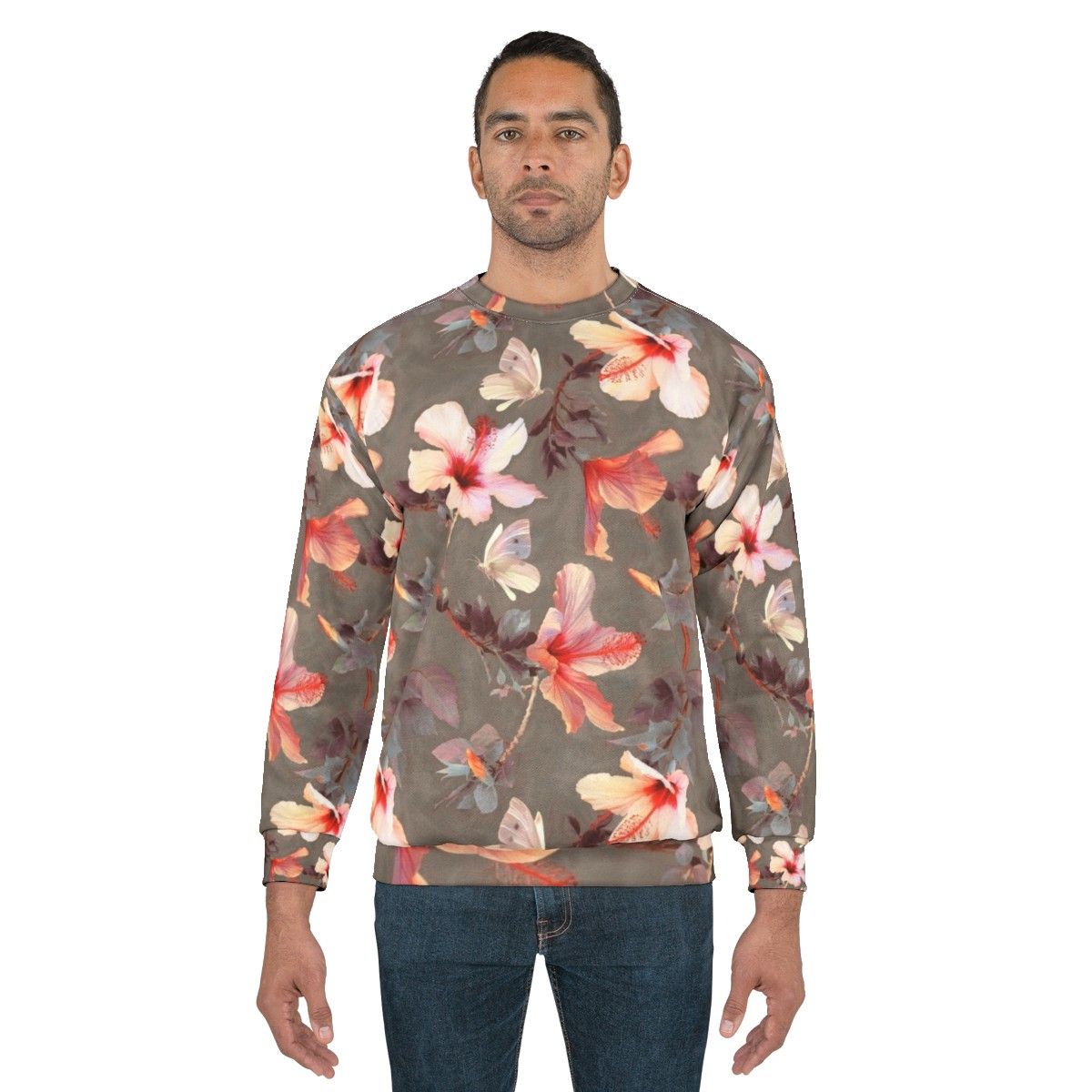 Coral hibiscus floral printed sweatshirt - men