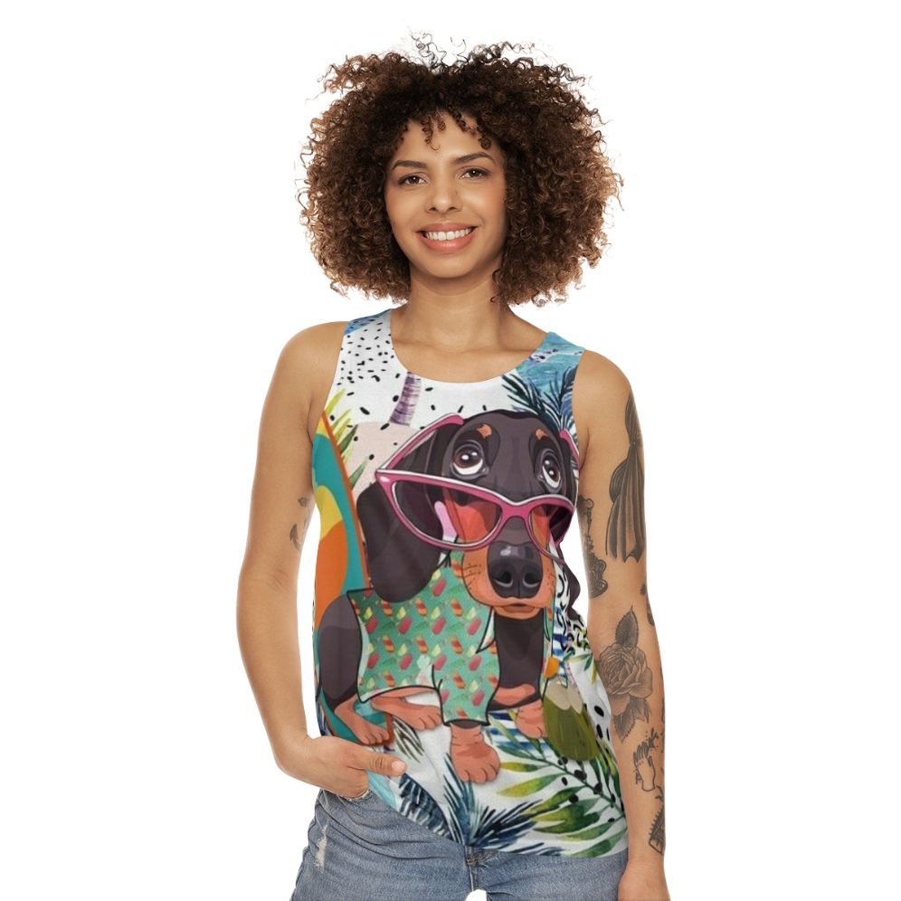 Dachshund dog pop art design on unisex tank top - women