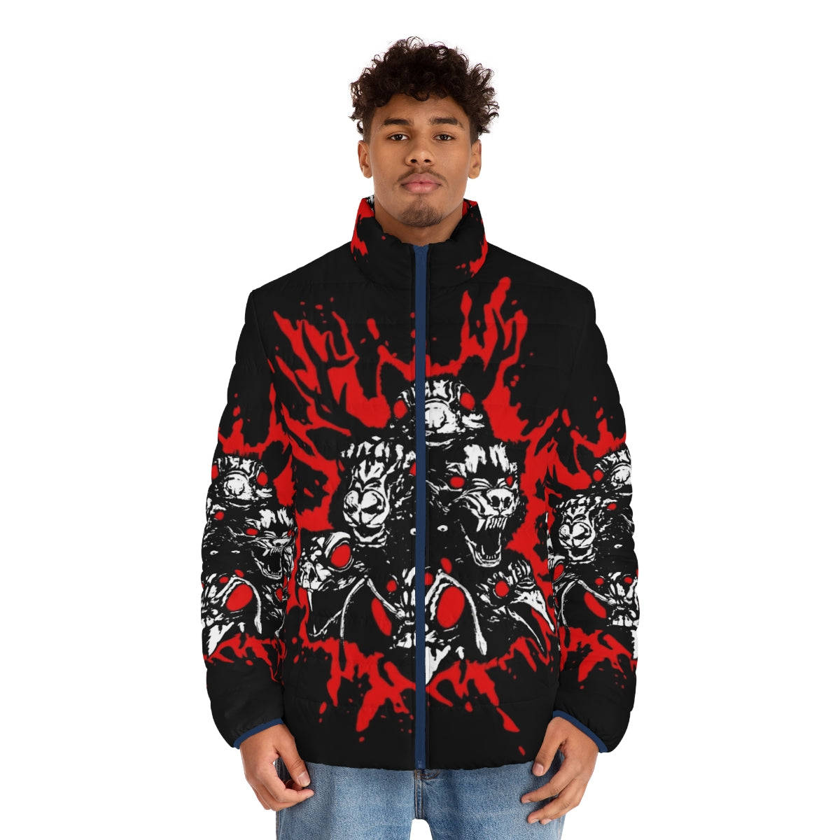 Blood Totems Puffer Jacket featuring horror-inspired designs - men front