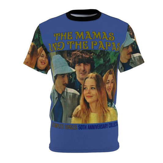 Vintage-inspired 1960s music t-shirt with a psychedelic design featuring The Mamas and The Papas band logo