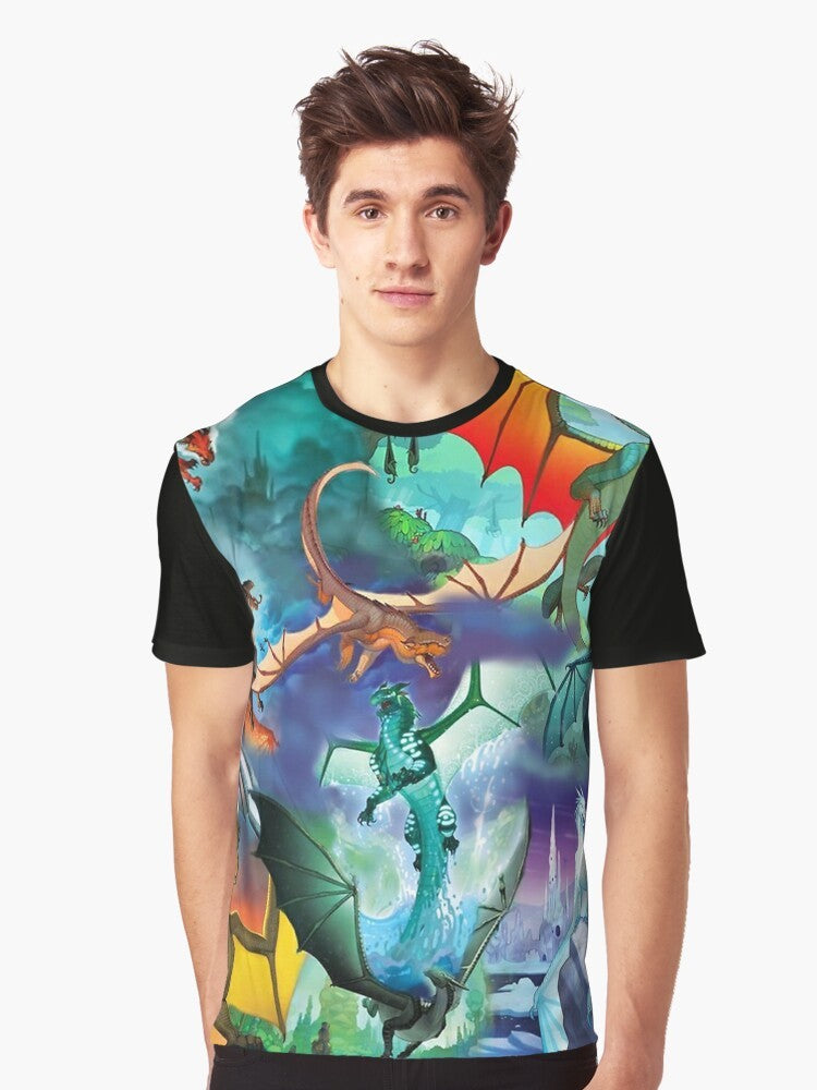 Wings of Fire dragon graphic t-shirt with all dragon patterns on a background - Men