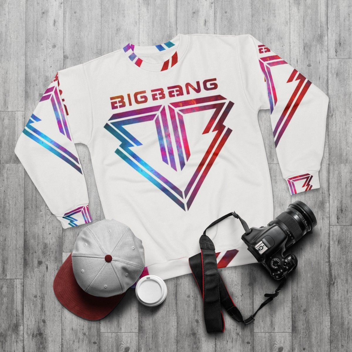 Big Bang Smokey Sweatshirt with K-Pop Music Branding - flat lay