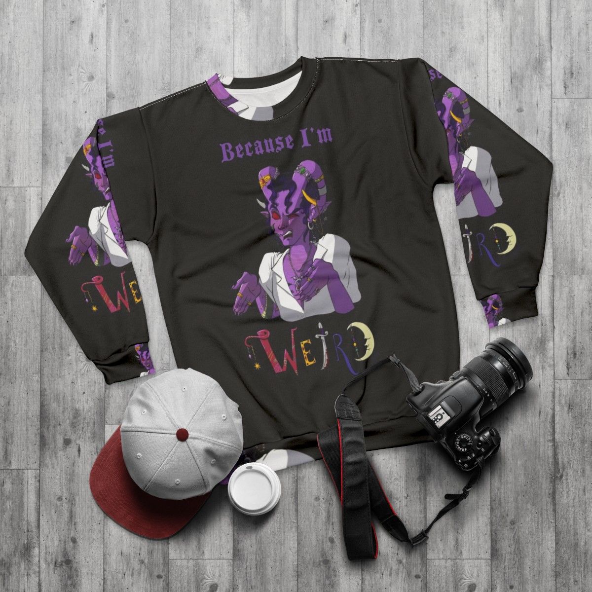 "Because I'm Weird" Critical Role Tiefling Sweatshirt - flat lay