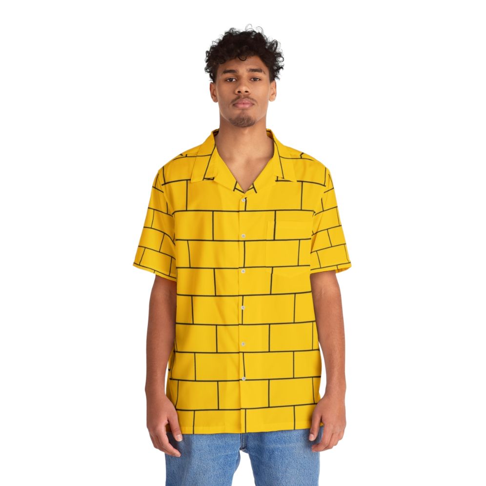 Yellow Hawaiian shirt with brick pattern design - People Front