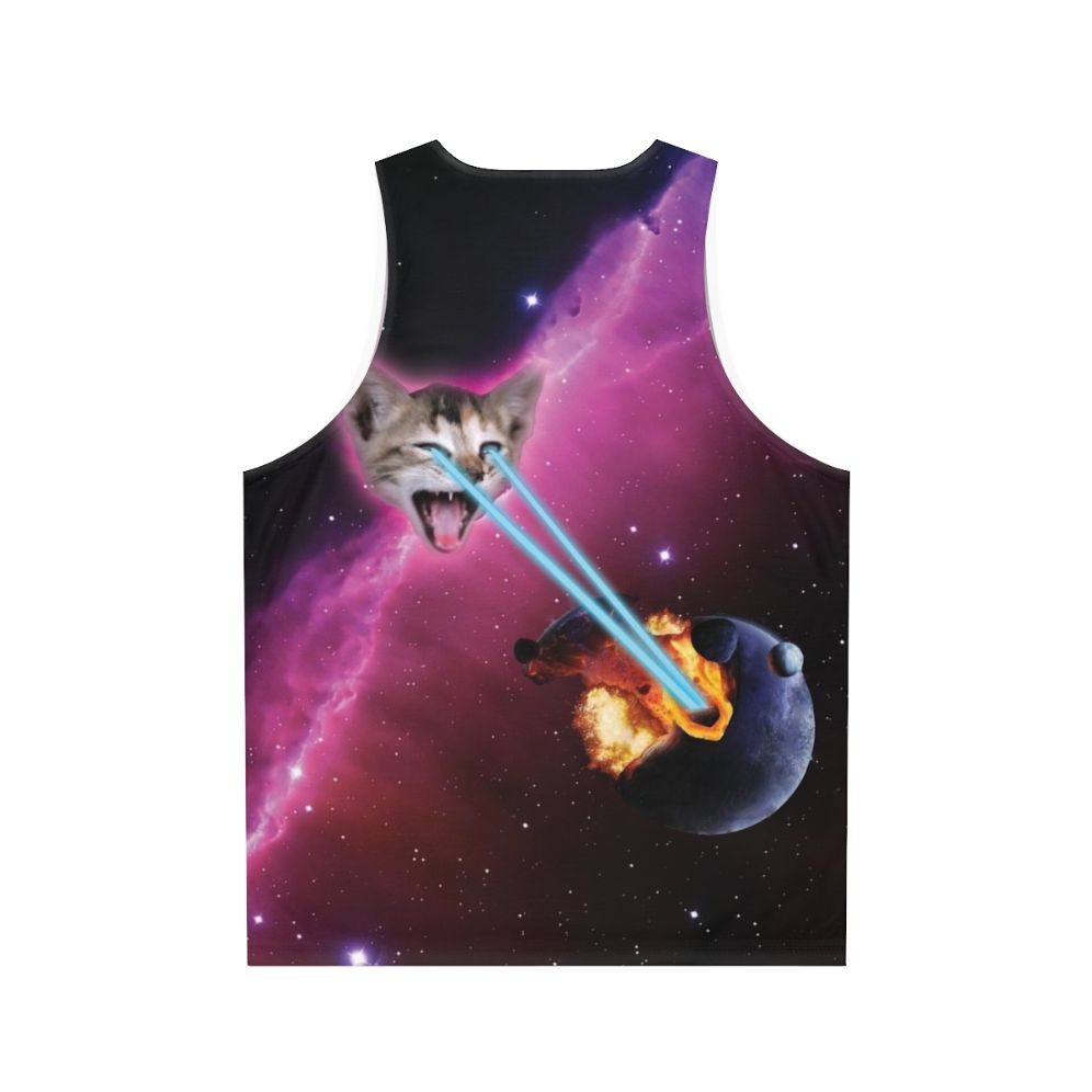 Laser Cat Destroyer of Planets Unisex Galaxy Tank Top - Back