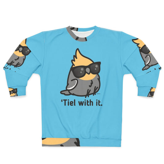 Chibi cockatiel grey sweatshirt with "Tiel With It" design