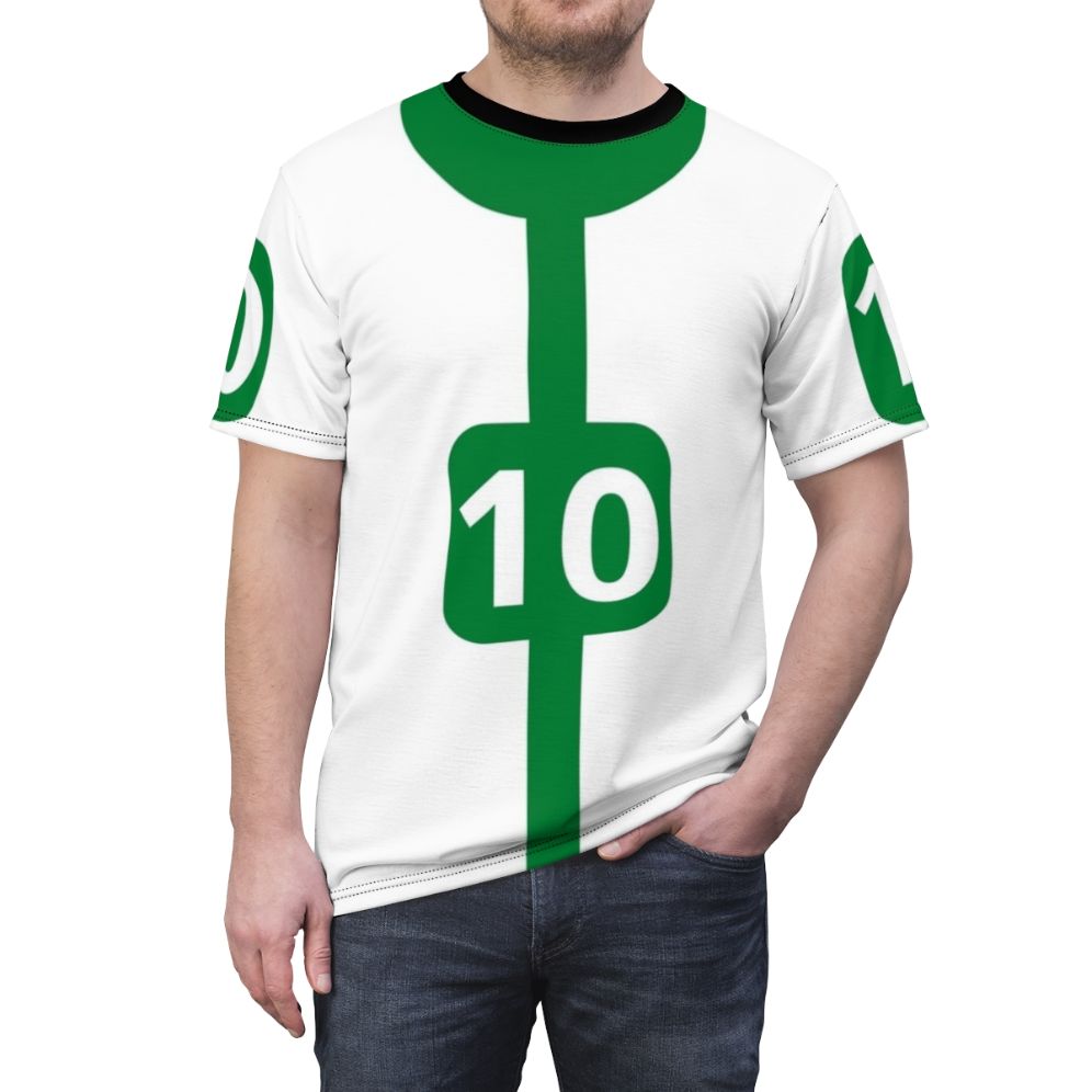 Omniverse Outfit Graphic T-Shirt featuring Ben 10 inspired design with aliens, plumbers, and more - men front