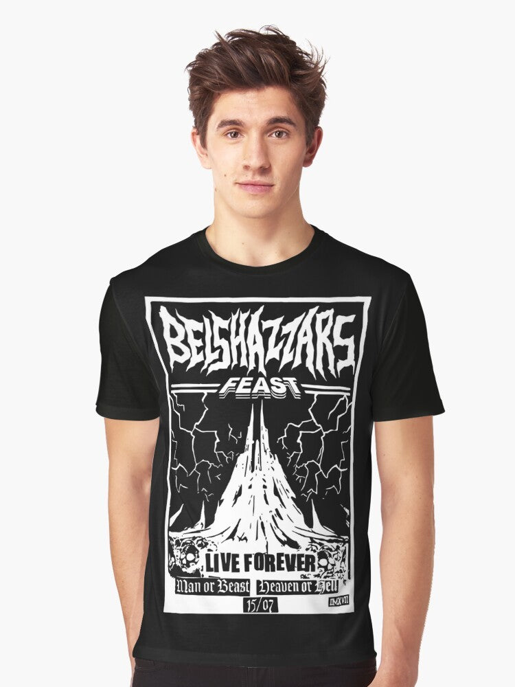 Belshazzar's Feast heavy metal graphic t-shirt with writing on the wall design - Men