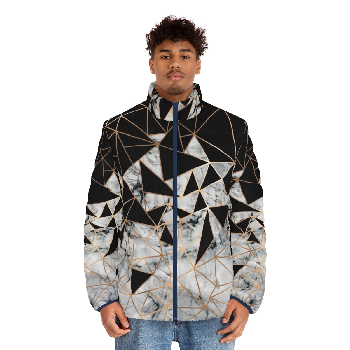 Marble polygon patterned puffer jacket - men front