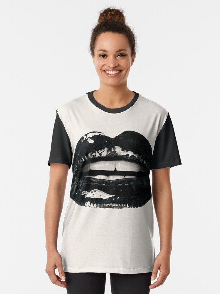 Black lips graphic t-shirt with gothic and vampire design - Women