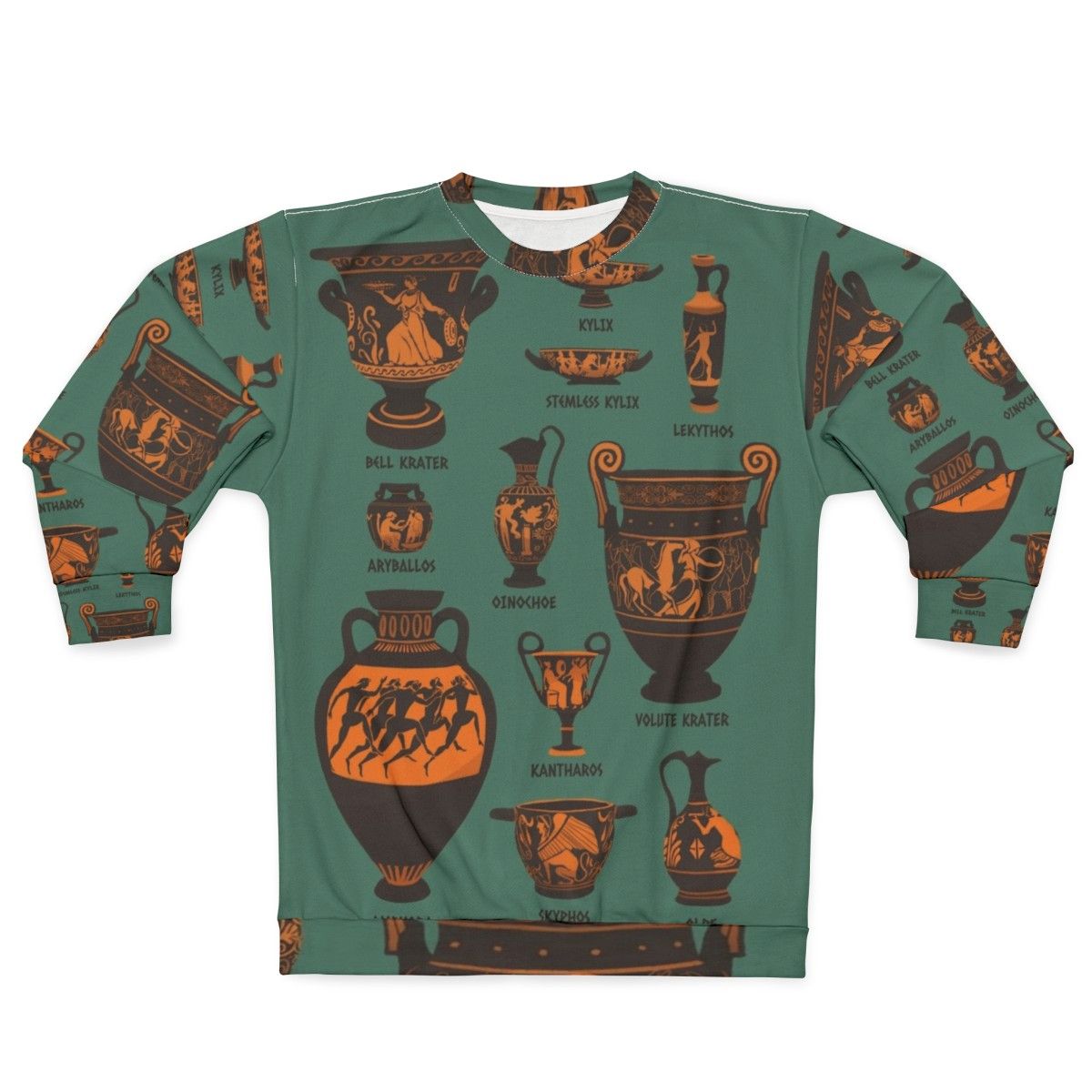 Ancient Greek Pottery Sweatshirt with Amphora, Lekythos, and Krater Designs