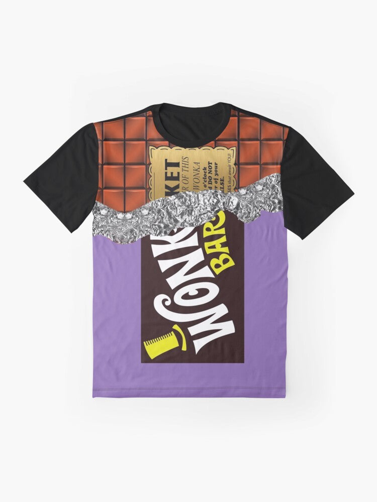 Golden ticket chocolate graphic t-shirt featuring Wonka's pure imagination - Flat lay