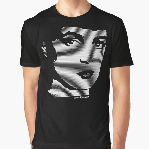 Retro Blade Runner sci-fi graphic t-shirt with pixel and line design