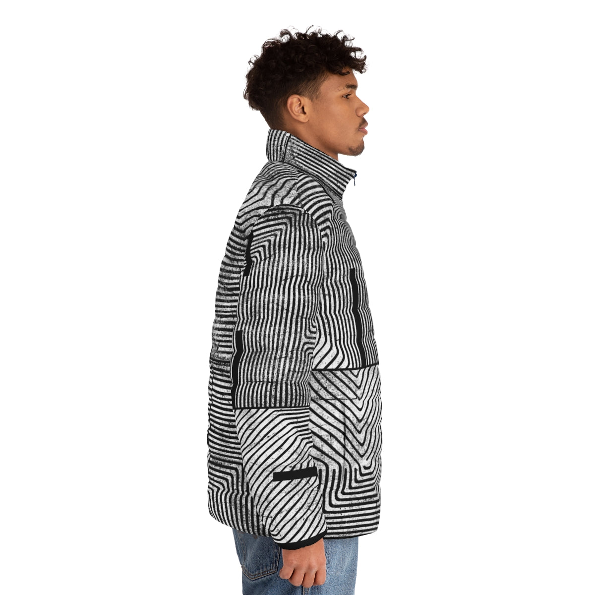 Puffer jacket with abstract geometric pattern and textured design - men side right