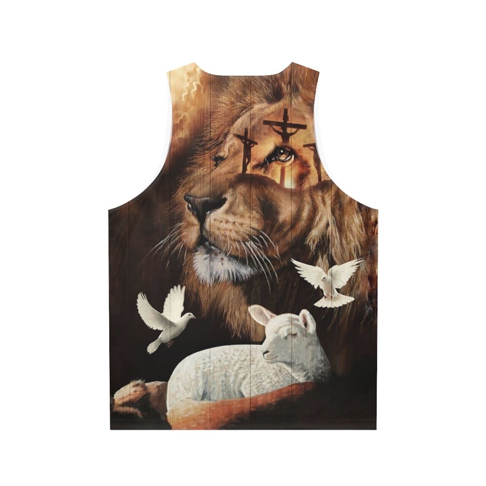 Unisex Christian tank top with the Lion of Judah and the Lamb of God - Back