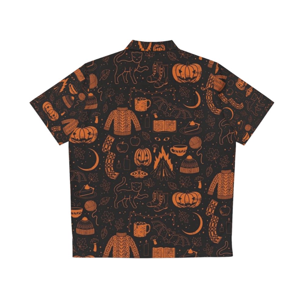 Autumn Nights Halloween Hawaiian Shirt with pumpkins, black cats, and fall foliage - Back