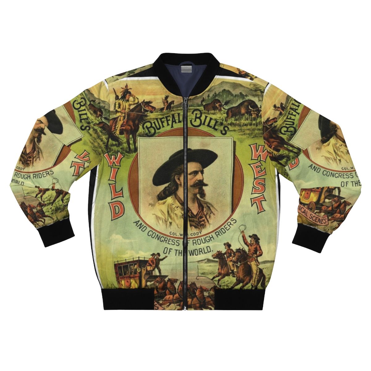 Vintage buffalo bill wild west show bomber jacket with retro graphics