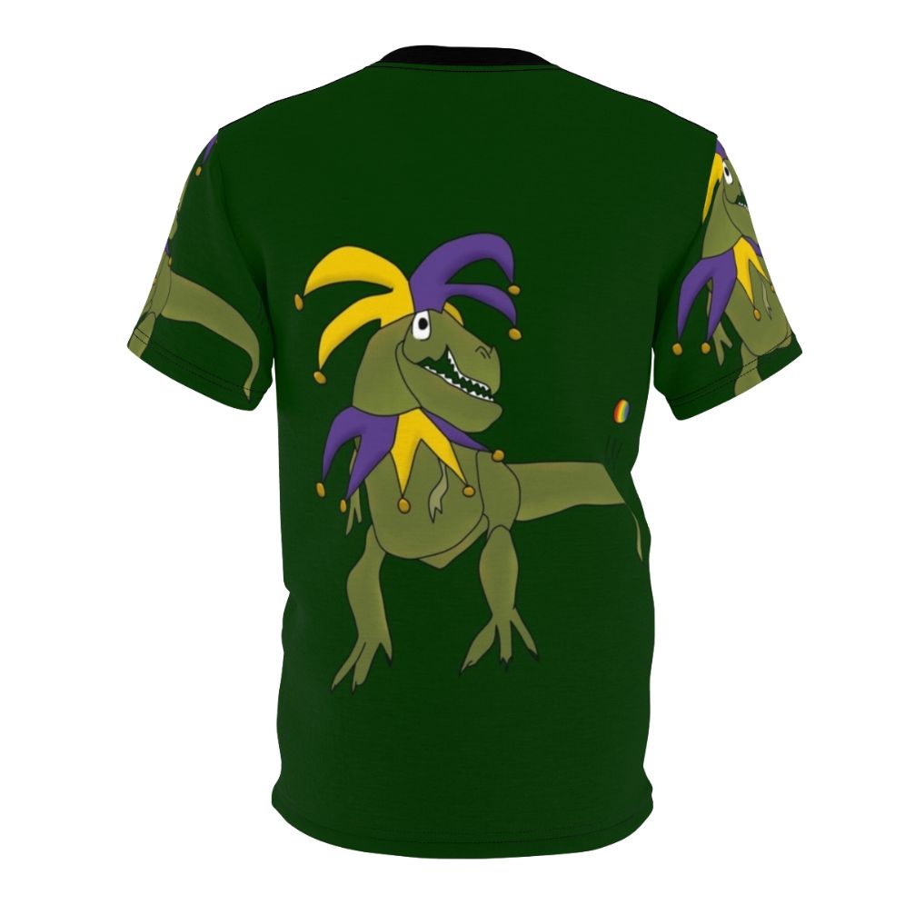 T-Rex wearing a jester costume on a whimsical t-shirt design - Back