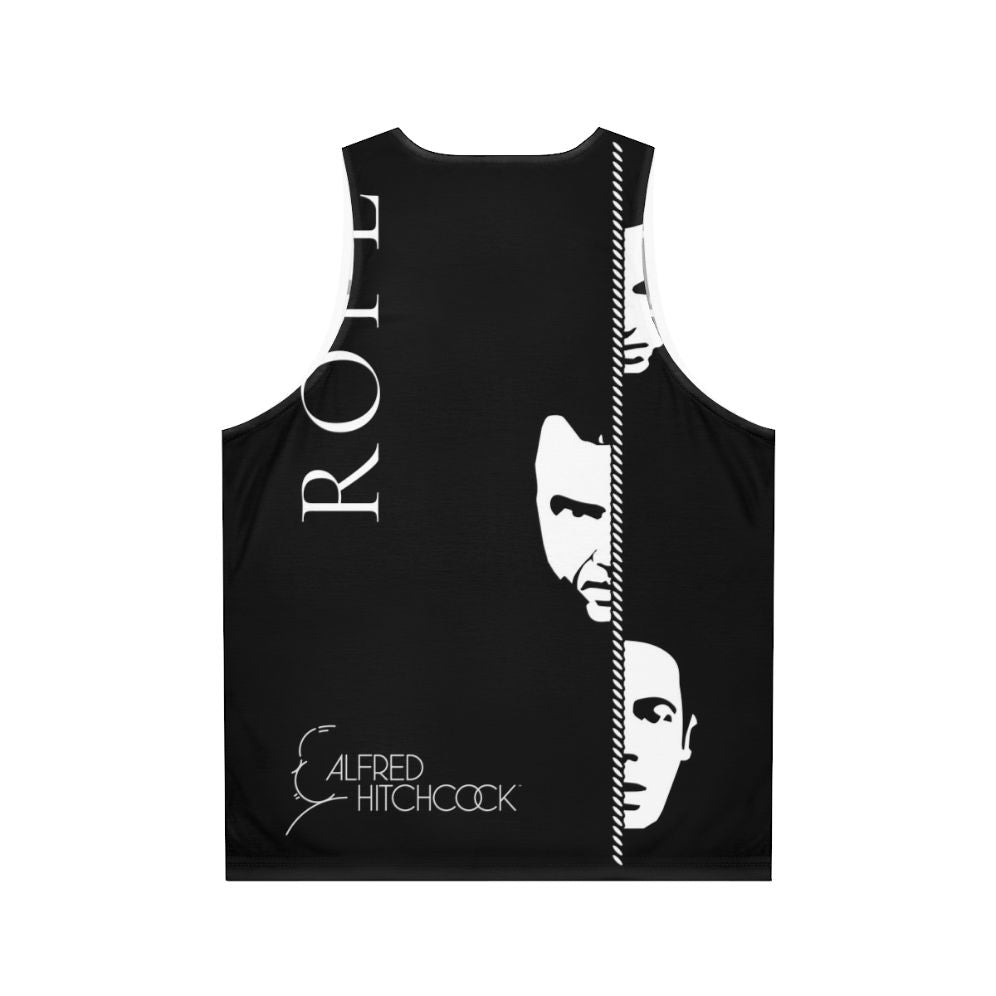 Vintage style unisex tank top featuring Alfred Hitchcock's Rope movie - Back