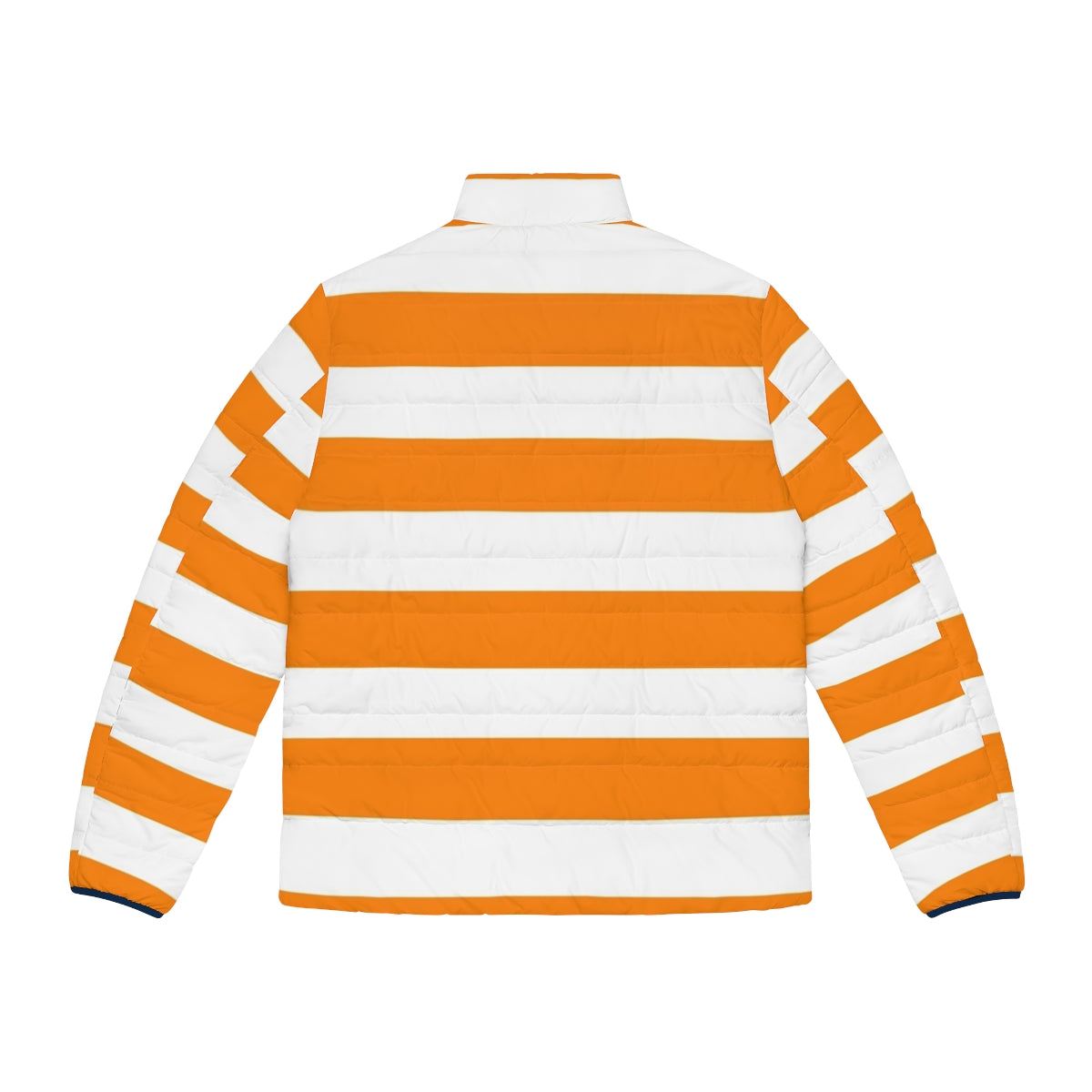 Orange and white striped puffer jacket with a bright, horizontal pattern - Back