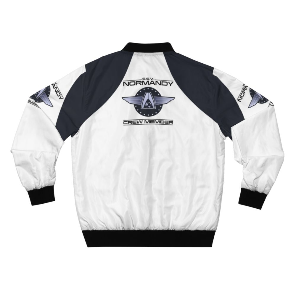 Mass Effect Normandy Crew Member Bomber Jacket featuring the SSV Normandy logo and N7 design - Back