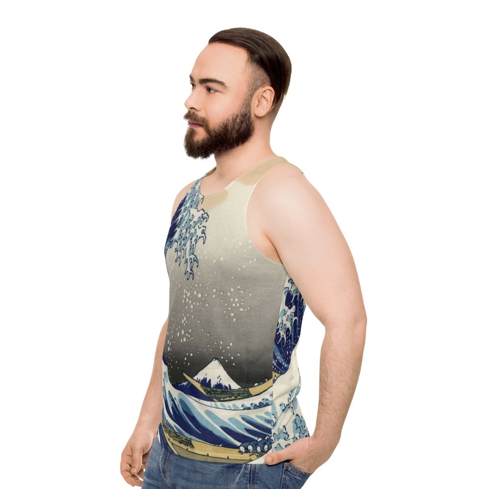 Unisex tank top featuring the iconic Hokusai Great Wave off Kanagawa artwork - men side