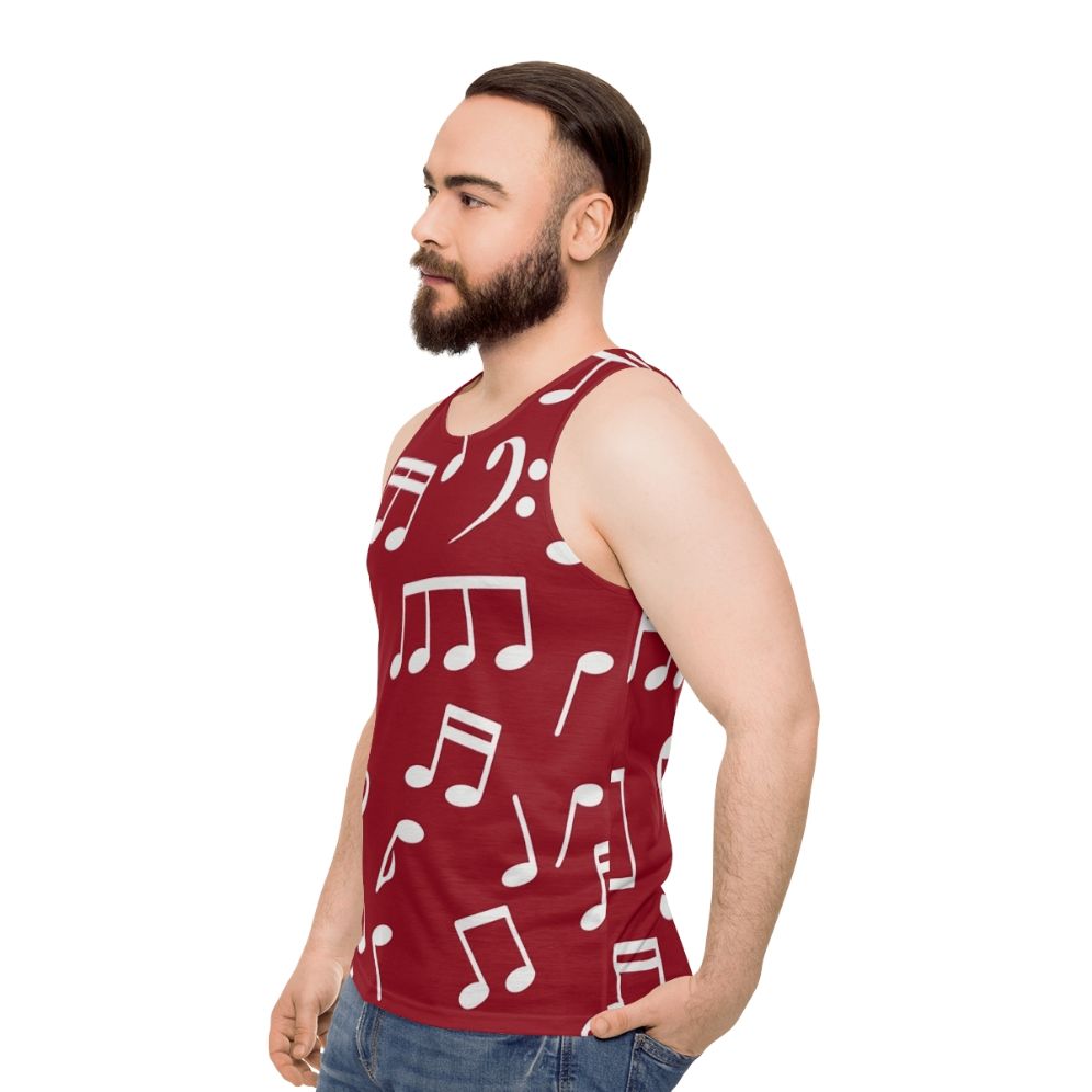 White music notes unisex tank top with red background - men side