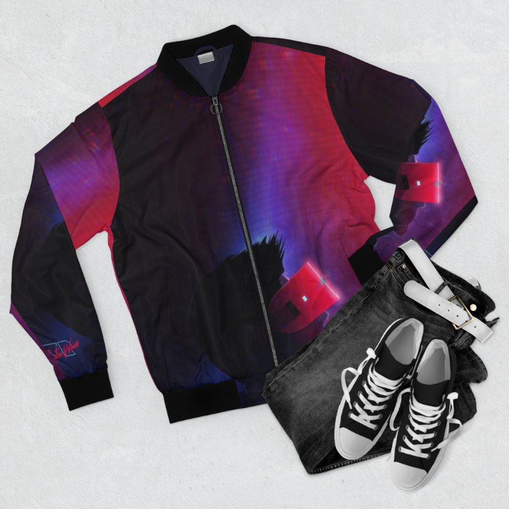 Retro VR Bomber Jacket with Cyberpunk Design - Flat lay