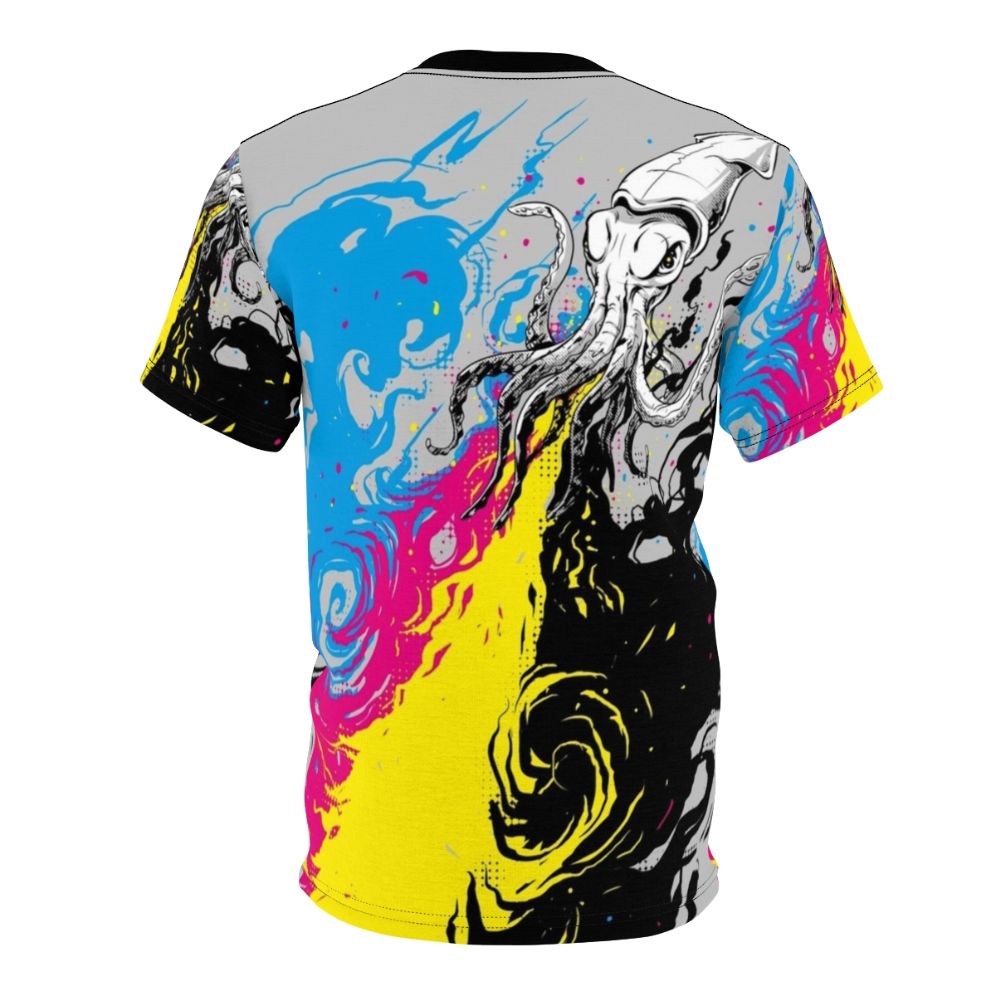 Vibrant digital art t-shirt featuring a colorful squid illustration - Back