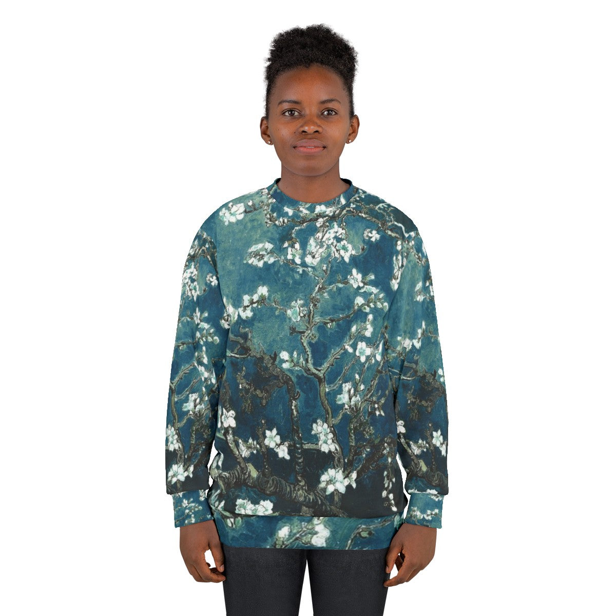 Teal Van Gogh Almond Blossoms Impressionist Floral Sweatshirt - women