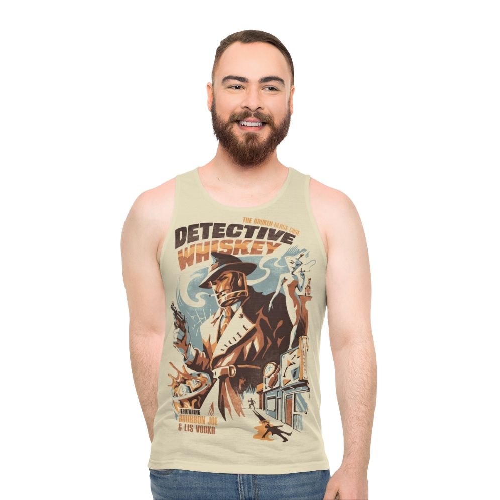 Unisex tank top with detective and whiskey design - men