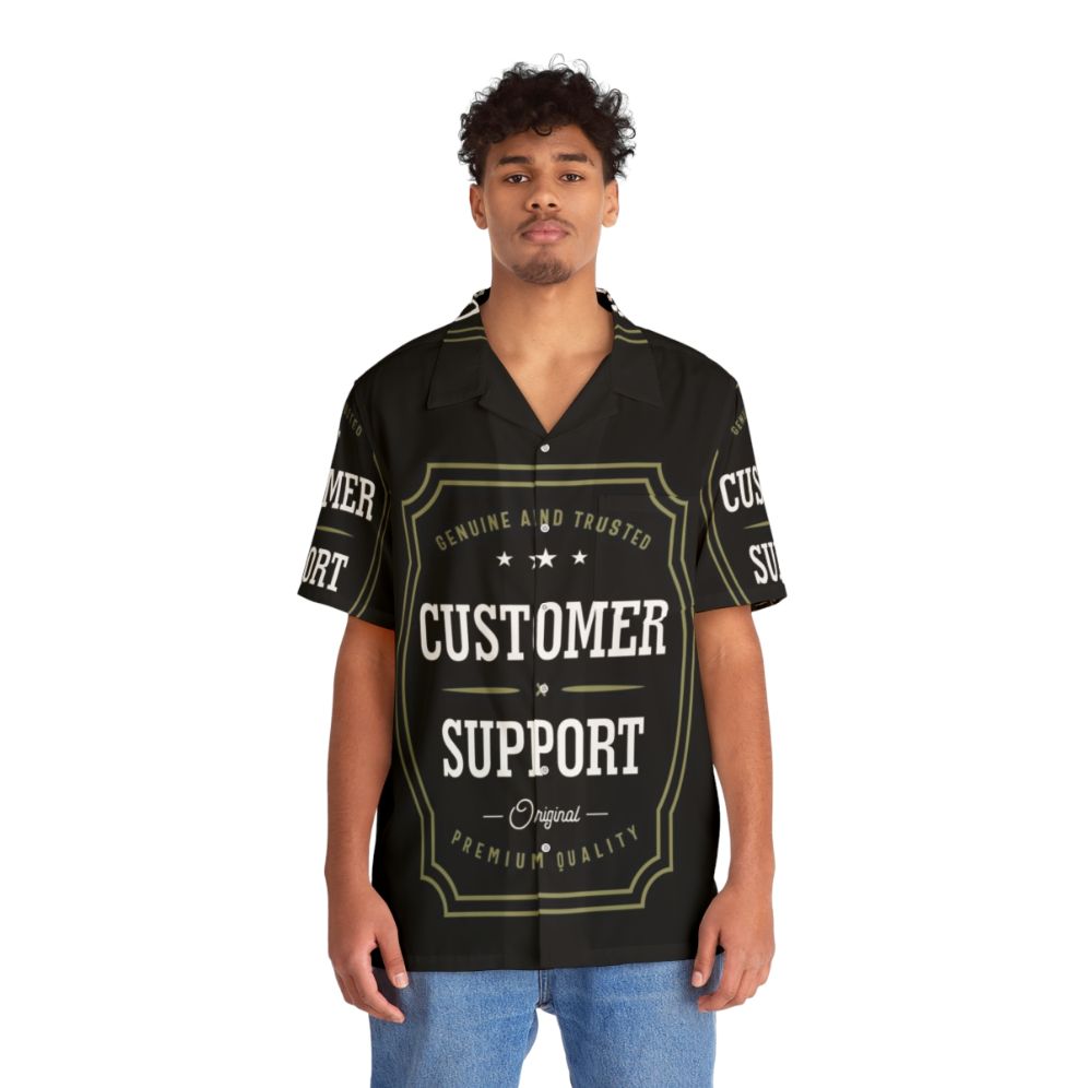 Customer support professional wearing a Hawaiian-style work shirt - People Front