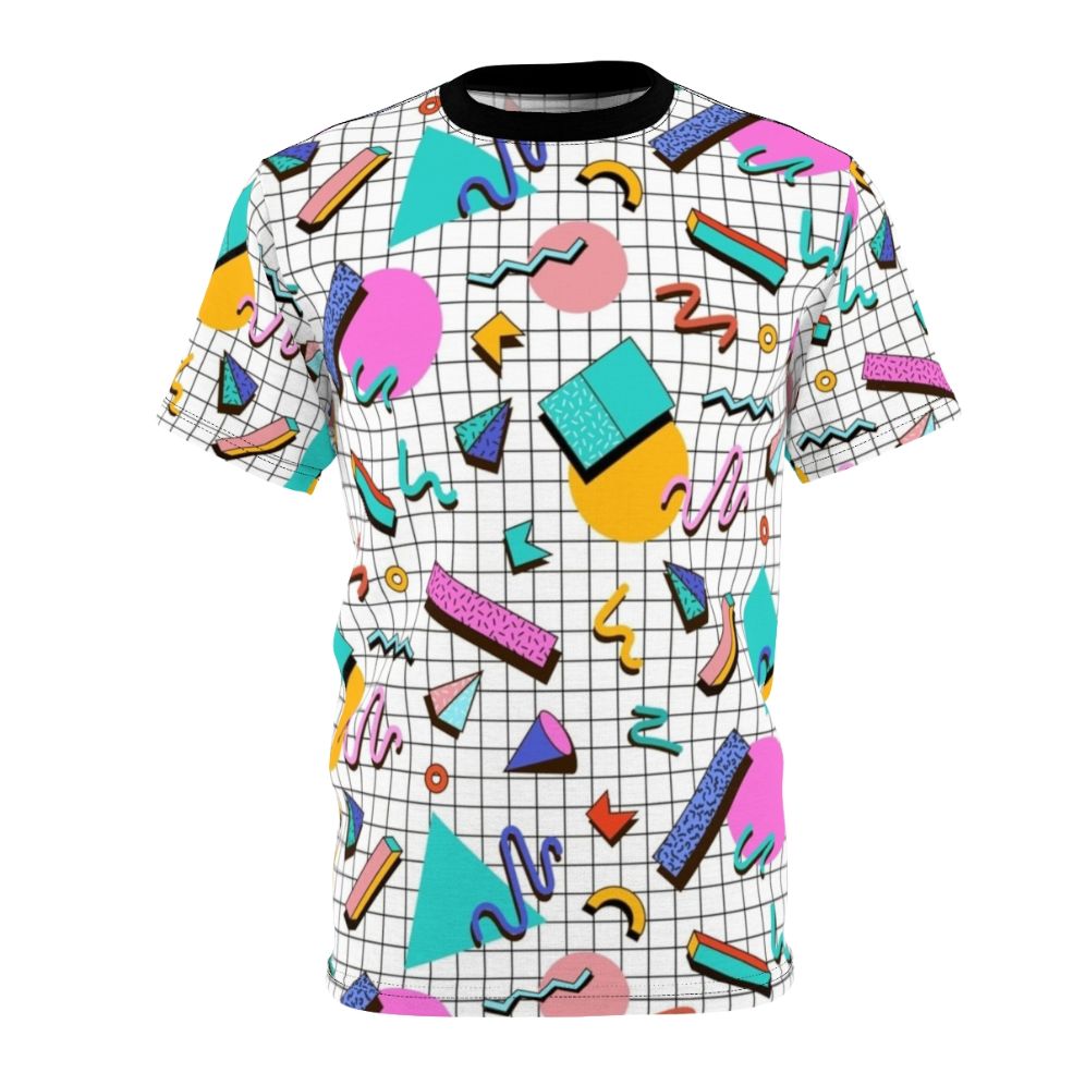 Colorful and vibrant 80s-inspired t-shirt featuring a funky, geometric pattern design.